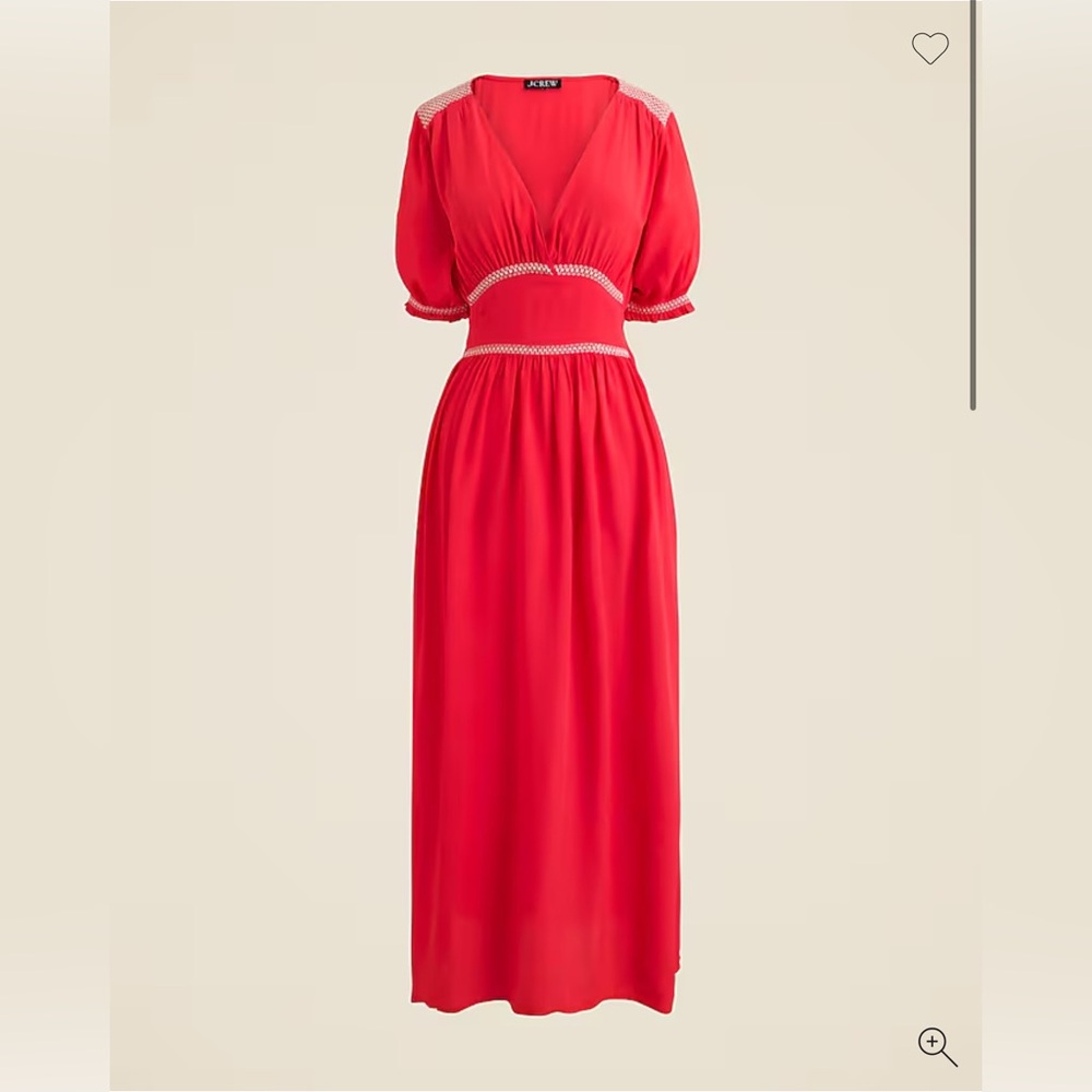 NWT J. Crew Red Smocked-trim midi dress in crepe de chine size 8 - Picture 3 of 6